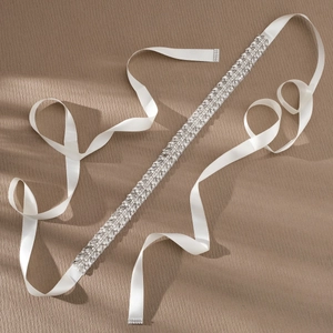 Sparkling crystal bridal belt with marquise rhinestones on a premium white satin ribbon