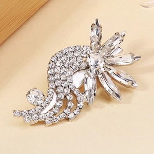 Macro shot of sparkling zircon flower hair clip with silver alloy and marquise-cut rhinestones