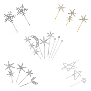 Vintage Hexagram Star Moon Snowflake Rhinestone Hair Clip Set Alloy Bobby Pin For Women Party Wedding Hair Accessories