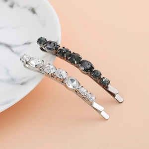 Chic rhinestone barrette set in clear and smoky grey for elegant daily hairstyling