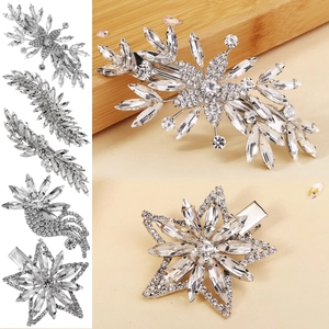 Luxury Alloy Rhinestone Flower Leaf Hair Clip Zircon Elegant Silver Gold Barrette Hairpins For Women Wedding Party Jewelry