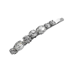 Elegant silver hair clip with seven sparkling rhinestones in a minimalist row