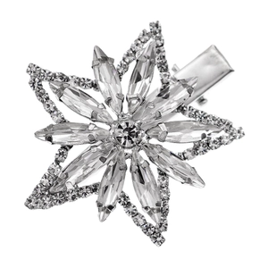 Sparkling silver snowflake hair clip with zircon rhinestones and metal duckbill clip