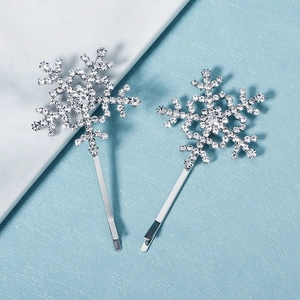 Silver hexagram snowflake hair pins with sparkling rhinestones for women hair styling