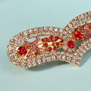 Barrette à cheveux dorée avec strass rouges et roses design cœur pour la Saint-Valentin
