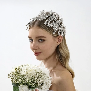 Luxury Silver Bridal Crystal Hair Vine Woven Leaf Rhinestone Wedding Headpiece For Bride Bridesmaid Party Women Headwear