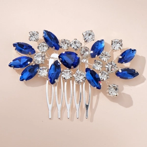Peigne à cheveux vintage élégant avec strass bleus et base en alliage pour mariée