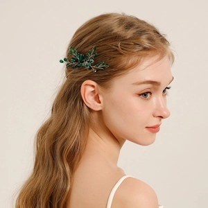 Peigne à Cheveux de Mariée en Strass Vert Émeraude Fait à la Main Coiffe de Mariage en Alliage Vintage Feuille pour Femmes Bijoux