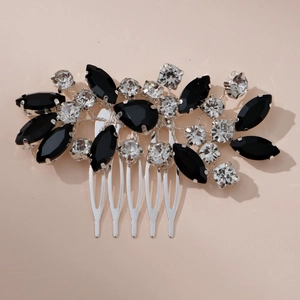 Elegant vintage bridal hair comb with blue and clear rhinestones for formal parties
