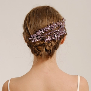 Luxury Purple Rhinestone Bridal Hair Vine Handmade Gold Leaf Wedding Headpiece Elegant Crystal Hair Accessories For Women