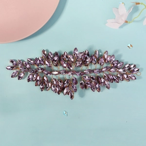 Exquisite bridal purple crystal headband with marquise rhinestones and gold wiring