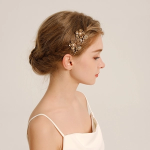 Vintage Gold Alloy Flower Leaf Bridal Hair Comb With Imitation Artificial Pearl Luxurious Wedding Party Hair Accessories For Women
