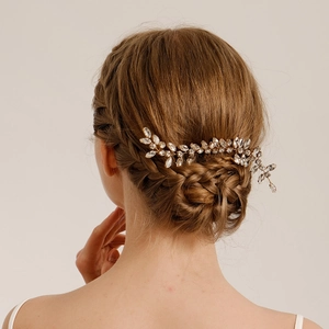 Handmade Rhinestone Bridal Hair Comb Gold Leaf Vine Headpiece For Wedding Party Prom Women Elegant Hair Accessories Jewelry