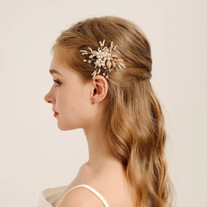 Pince à Cheveux Mariée Fleur Feuille Fait Main Alliage Künstliche Perle d'imitation Strass Or Élégant Mariage Fête Femme