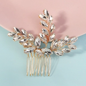 Exquisite bridal hair comb with marquise crystals and golden wire branches