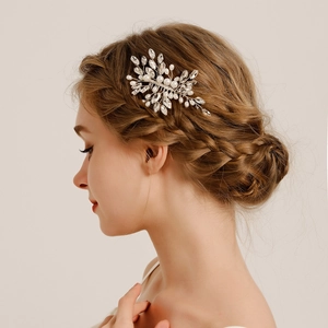 Handmade Bridal Hair Comb Silver Flower Leaf Hair Clip With Imitation Artificial Pearl Rhinestone Wedding Party Accessories For Women