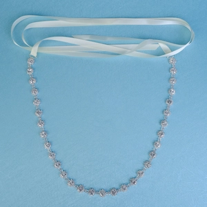 Chaîne de Taille Mariée en Strass Alliage Floral Cristal Ceinture de Robe de Mariée Avec Ruban de Satin Argenté Bijoux de Fête Femme
