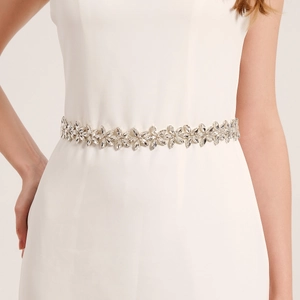 Luxurious Rhinestone Bridal Sash Belt Satin Ribbon Silver Flower Wedding Dress Accessories Hand Sewn Artificial Pearl Waist Belt For Women