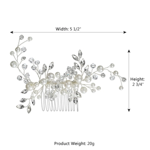 Détails du peigne à cheveux de mariée argenté avec perles et cristaux poids 20g