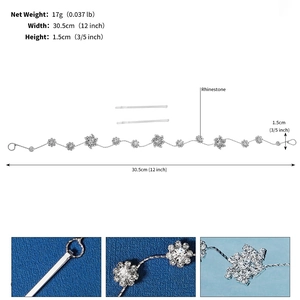 Spécifications détaillées d'un bandeau de mariée avec strass argentés et flocons de neige