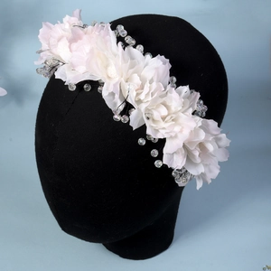 Handmade Floral Headband Simulation Cloth Flower Crystal Beads Wedding Party Forest Style Hair Accessory For Women