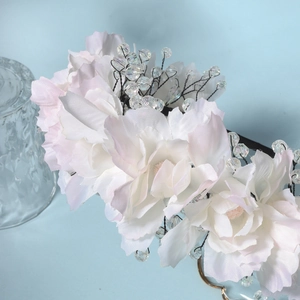 Exquisite bridal headband with handmade white chiffon roses and crystal bead accents