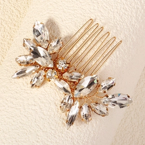 Luxurious bridal hair comb with gold wire crystals and marquise stones for wedding hair styling
