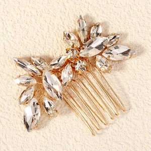 Luxury Gold Alloy Rhinestone Flower Bridal Hair Comb Leaf Hair Accessory For Wedding Party Women Jewelry