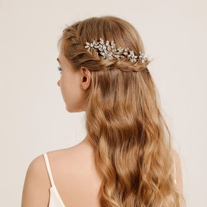 Set Peigne et Épingles à Cheveux Mariée Argent Strass Cristal Clair Fleur Feuille Accessoires de Cheveux Boho Femme