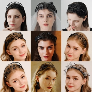 Vintage Black Crystal Rhinestone Crown Headband Handmade Gothic Wedding Bridal Tiara For Women Party Banquet Hair Accessories
