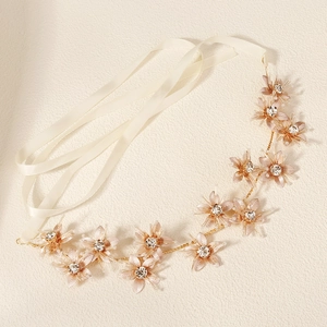 Serre-tête de mariée élégant avec fleurs en métal tressé champagne et strass brillants