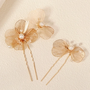 Bacchette per Capelli da Sposa in Filo di Rame Dorato Fatte a Mano Con Perla Artificial e Cristallo Forcine Eleganti per Matrimonio