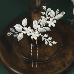 Pic à Cheveux en Argent Fait à la Main Fleur de Künstliche Perle Élégante Feuille de Cristal Coiffe de Mariée Mariage Fête Femme Bijoux