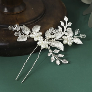 Épingle à cheveux de mariée en argent avec perles blanches et fleur en cristal