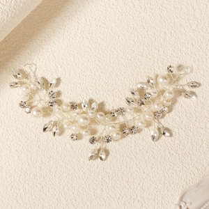 Handmade Bridal Hair Vine Silver Color With Imitation Artificial Pearl And Rhinestone Flower Leaf Wedding Hair Accessories For Women Party