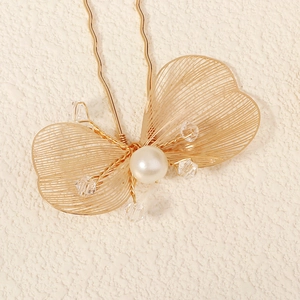 Spilla per capelli da sposa a farfalla dorata con perle e cristalli per acconciatura