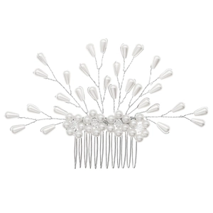 Handmade bridal hair comb with elegant marquise rhinestones and white pearls on silver