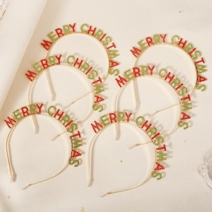 Merry Christmas Rhinestone Letter Headband Alloy Metal Hair Hoop Red Green Festive Party Hair Accessories For Women
