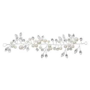 Exquisite bridal headband with white pearls and sparkling crystals for wedding hairstyles