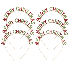 Set of 6 gold Christmas headbands with red and green rhinestone Merry Christmas letters