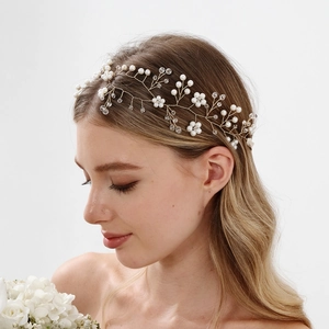 Vigne de Cheveux de Mariage Fait Main Fil de Cuivre Doré Künstliche Perle d'Imitation Cristal Acrylique Accessoire Cheveux Mariée