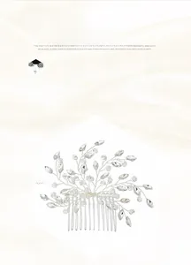 Peigne à cheveux de mariée fait main avec cristaux marquise en forme de feuilles argent