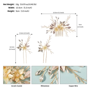 Détails du peigne à cheveux de mariée fait main avec dimensions et poids indiqués