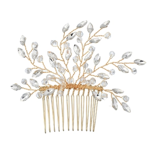 Luxurious handmade bridal hair comb with gold wires, clear crystals and sparkling beads