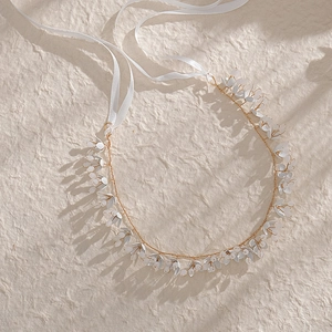 French style bridal headband with white flowers and crystals for wedding hairstyle