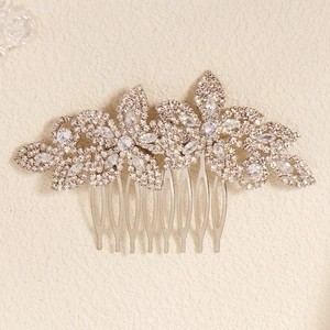 Peigne à Cheveux Mariée en Zirconia Fleur Luxueux Argent Strass Accessoire Cheveux Mariage Femme Bijoux Coiffure Fête