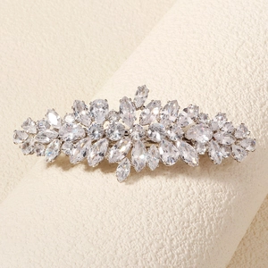 Barrette à cheveux élégante style coréen en alliage argenté avec zircons marquise