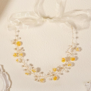 Handmade Bridal Flower Hairband With Artificial Pearl Gold Wire Floral Hair Vine For Wedding Party Women Headpiece Jewelry