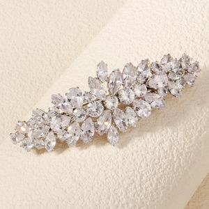 Vue détaillée d'une barrette argentée ornée de zircons brillants de diverses tailles
