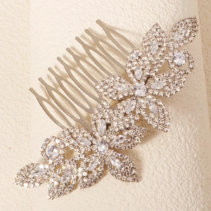 Peigne à cheveux luxueux en argent avec zircons marquise pour coiffures de mariée